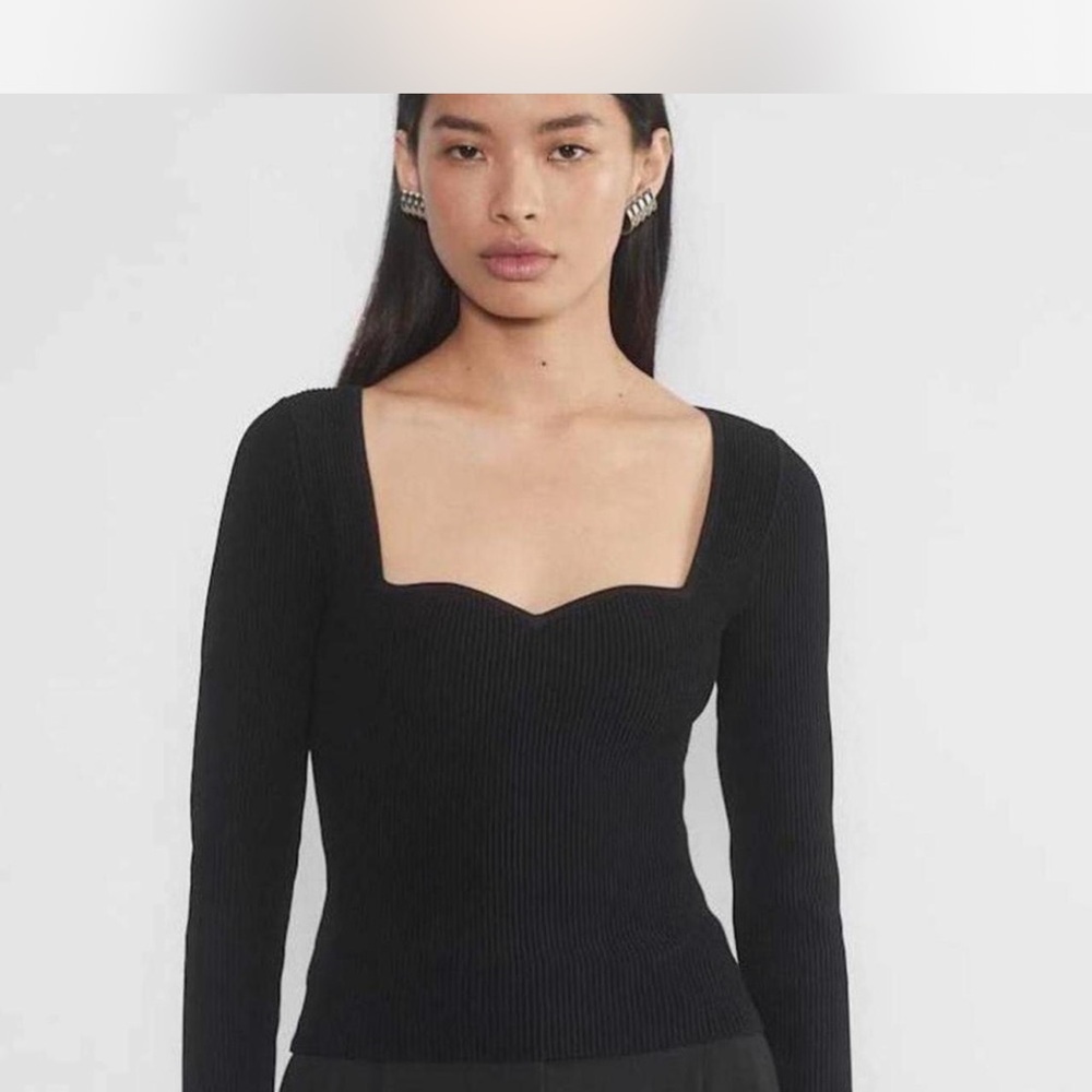 Babaton Black Ribbed Women's Blouse